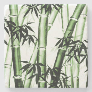 Bamboo Chinese Art - one - green Stone Coaster