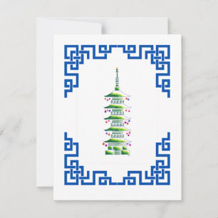 Bamboo Chinoiserie Pagoda Christmas Tree Note Card