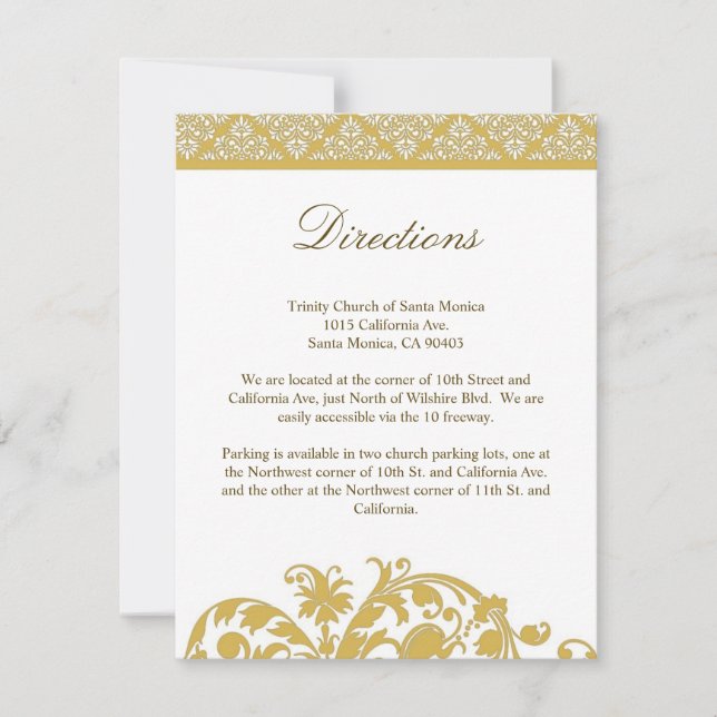 Bamboo Damask Wedding Direction Card Invitation (Front)