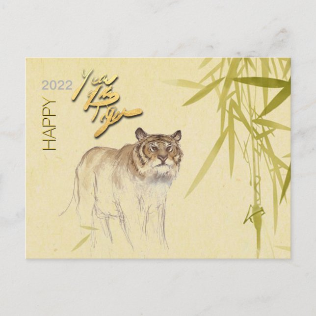 Bamboo Drawing Tiger Chinese New Year 2022 HPostC Postcard (Front)