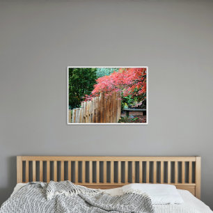 Bamboo Fence and Japanese Maple Leaves Photo Print