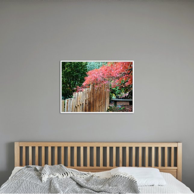 Bamboo Fence and Japanese Maple Leaves Photo Print (In Situ Framed)