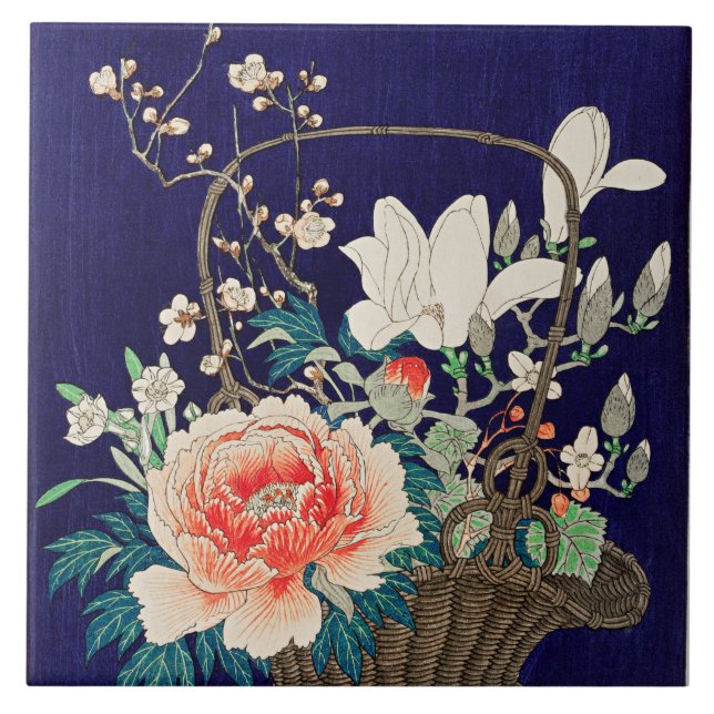 Bamboo Flower Basket by Ohara Koson   Ceramic Tile (Front)