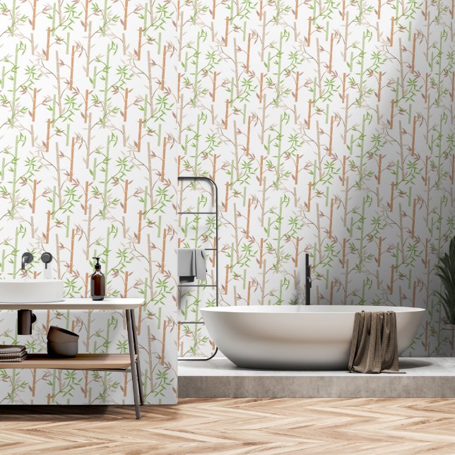 Bamboo Foliage Oriental Greenery Leaves Wallpaper (Bathroom)