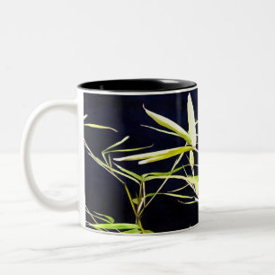 Bamboo Foliage Tropical Art On Black Two-Tone Coffee Mug