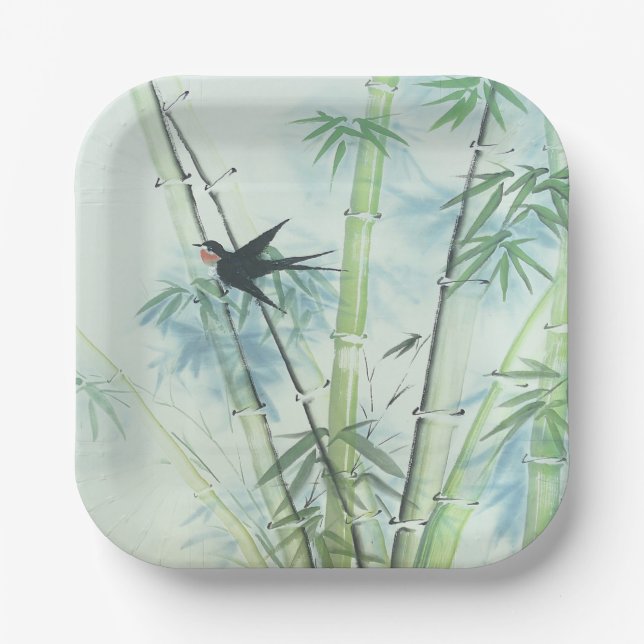 Bamboo Forest - green Paper Plate (Front)