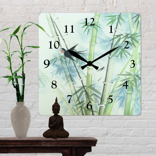 Bamboo Forest - green Square Wall Clock (Creator Uploaded)