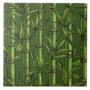 Bamboo forest in green ceramic tile