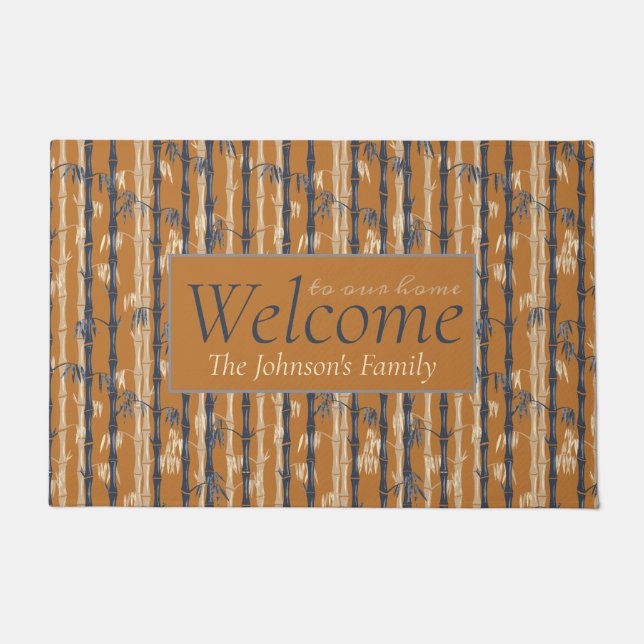 Bamboo Forest Mid Century Modern Rust Doormat (Front)