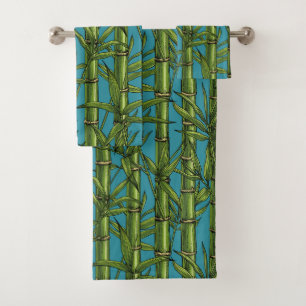 Bamboo forest on blue bath towel set