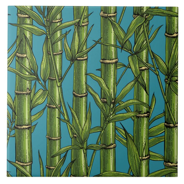 Bamboo forest on blue ceramic tile (Front)