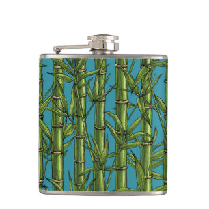 Bamboo forest on blue hip flask