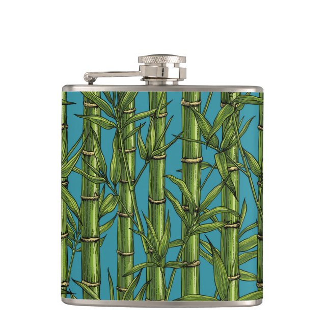 Bamboo forest on blue hip flask (Front)