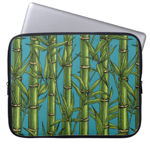 Bamboo forest on blue laptop sleeve