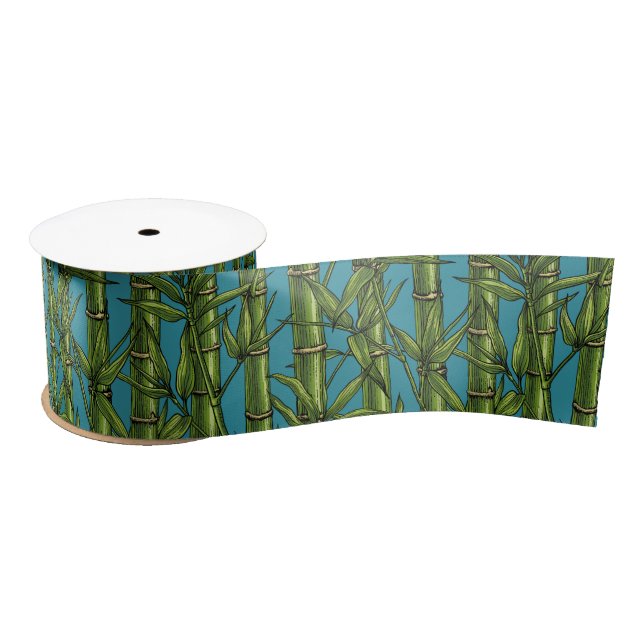 Bamboo forest on blue satin ribbon (Spool)