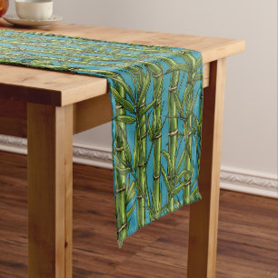 Bamboo forest on blue short table runner