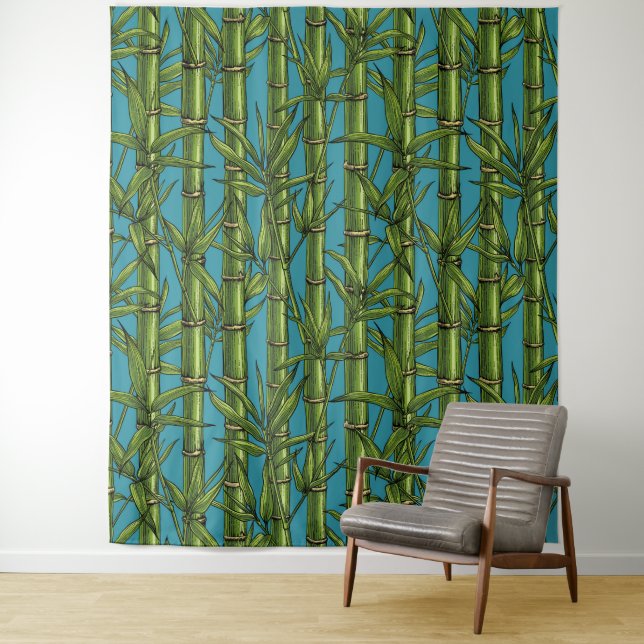 Bamboo forest on blue tapestry (In Situ)