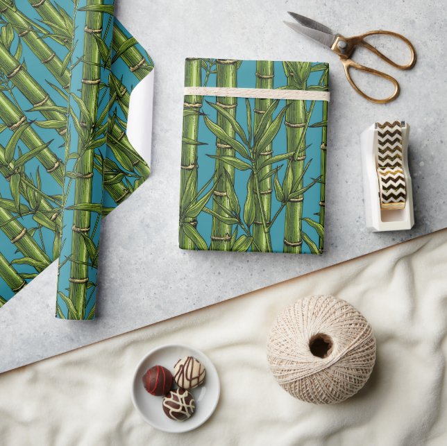 Bamboo forest on blue wrapping paper (Crafts)