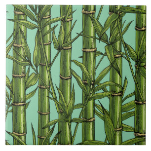 Bamboo forest on light blue ceramic tile