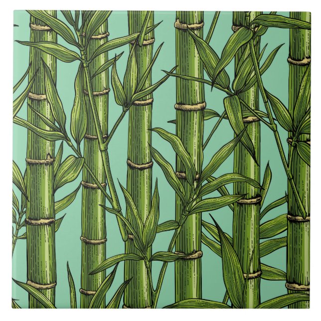 Bamboo forest on light blue ceramic tile (Front)
