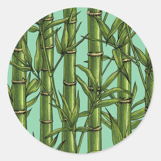 Bamboo forest on light blue classic round sticker (Front)