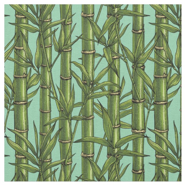 Bamboo forest on light blue fabric (Close Up)
