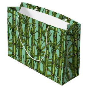 Bamboo forest on light blue large gift bag