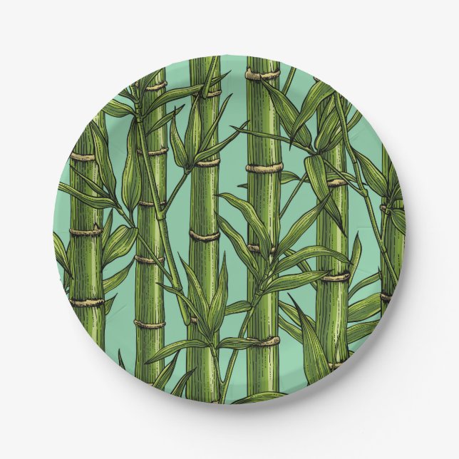 Bamboo forest on light blue paper plate (Front)