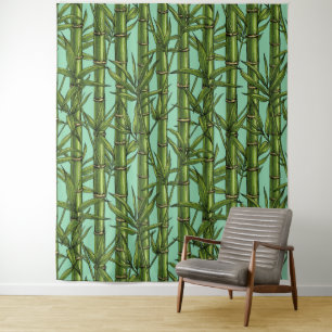 Bamboo forest on light blue tapestry