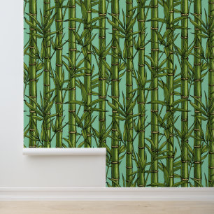 Bamboo forest on light blue wallpaper