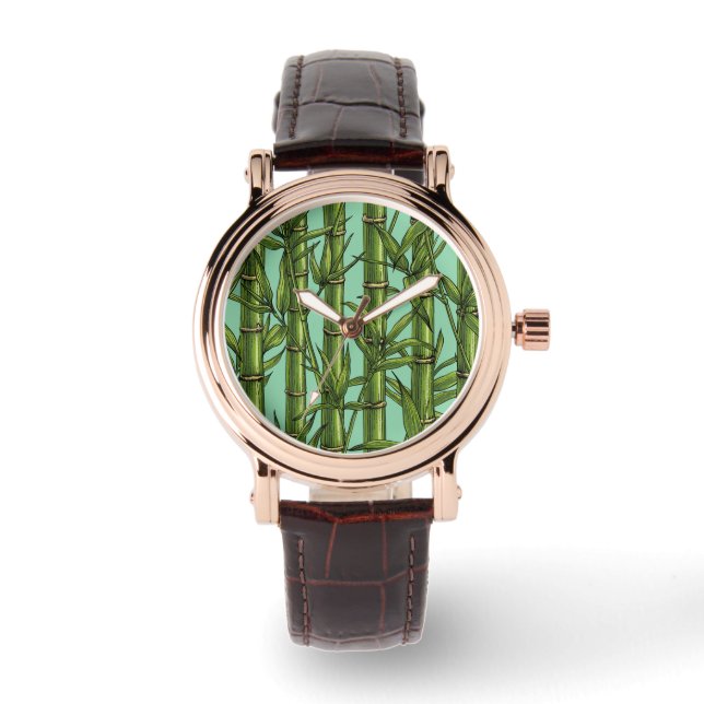 Bamboo forest on light blue watch (Front)