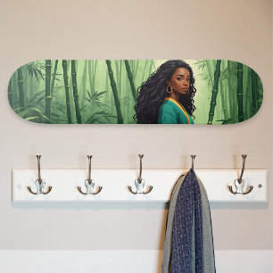 Bamboo Forest with Dark Woman Skateboard
