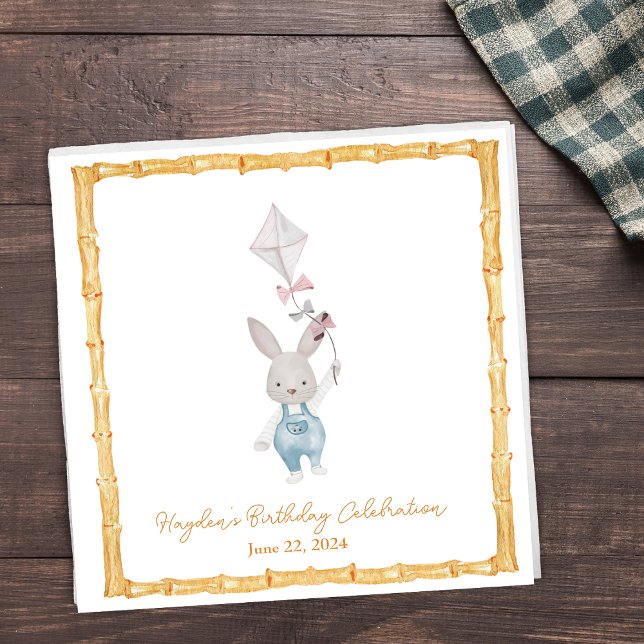 Bamboo Frame Bunny Personalised Napkin (Creator Uploaded)