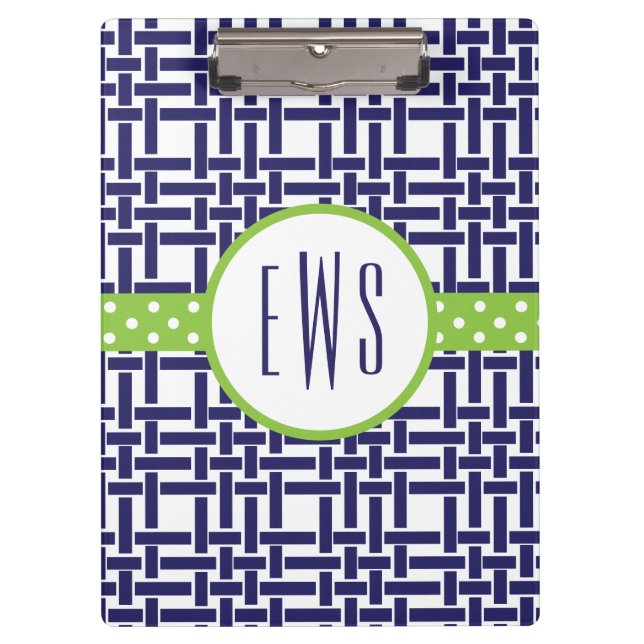 Bamboo & Grosgrain Monogrammed Clipboard (Front)