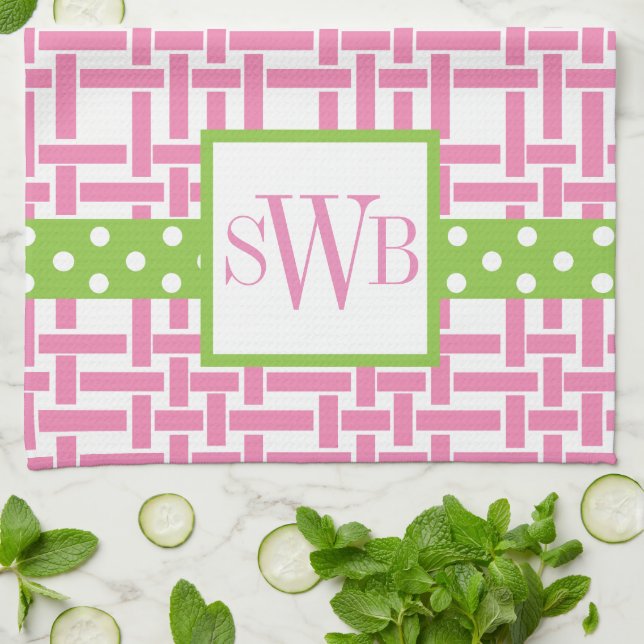 Bamboo & Grosgrain Monogrammed Kitchen Towel (Folded)
