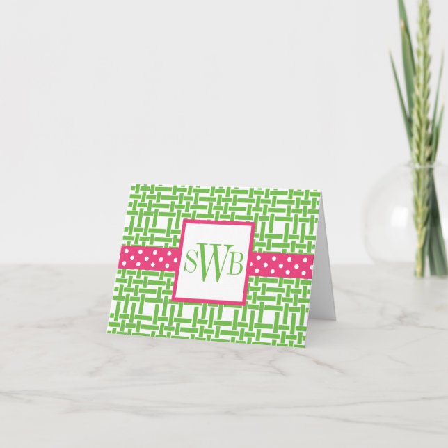Bamboo & Grosgrain Monogrammed Note Cards (Front)
