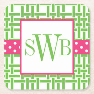 Bamboo & Grosgrain Monogrammed Paper Coasters