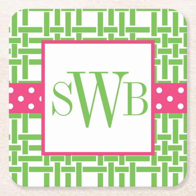 Bamboo & Grosgrain Monogrammed Paper Coasters (Front)