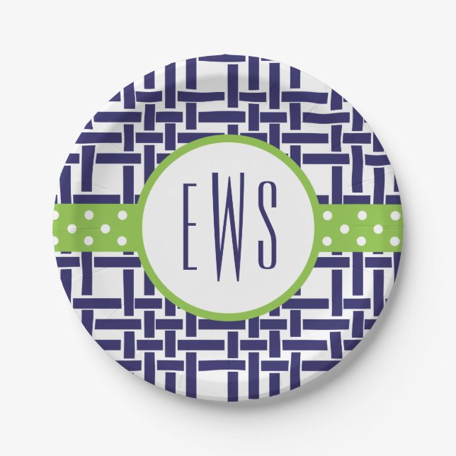 Bamboo & Grosgrain Monogrammed Paper Plates (Front)