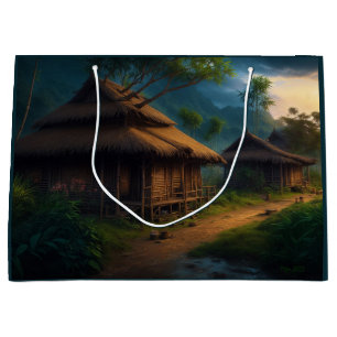 Bamboo Hut In The Village Decoupage Large Gift Bag