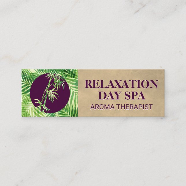 Bamboo Icon | Palm Leaf Background Mini Business Card (Front)