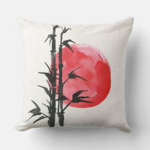  Bamboo in front of  a red sun Cushion