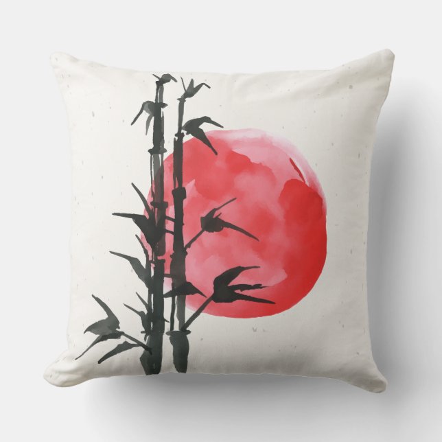  Bamboo in front of  a red sun Cushion (Front)