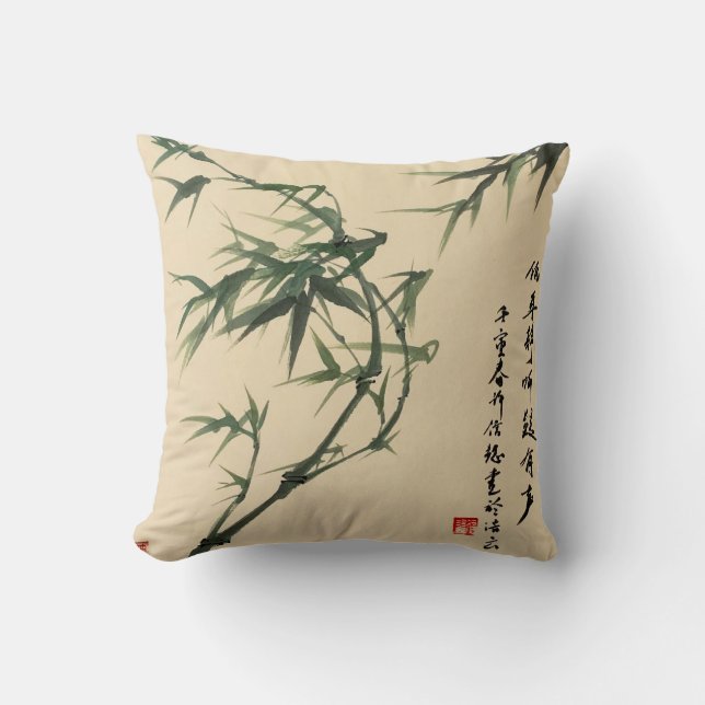 Bamboo Ink Art Throw Pillow (Front)