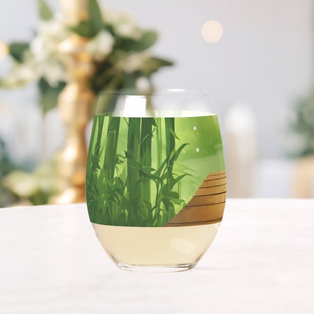 Bamboo Inspired Stemless Wine Glass (Insitu (Wedding))