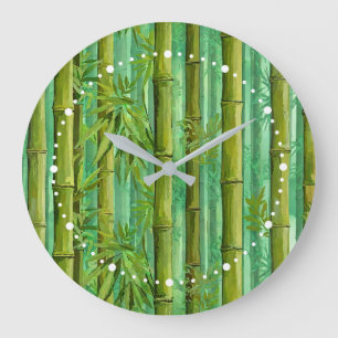 Bamboo Jungle Grove Warm Cool Greens Large Clock