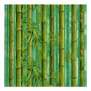 Bamboo Jungle Grove Warm Cool Greens Poster