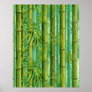 Bamboo Jungle Grove Warm Cool Greens Poster