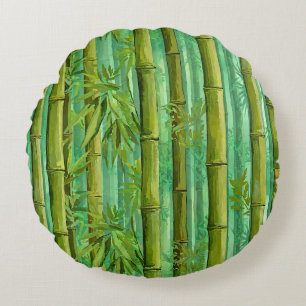 Bamboo Jungle Grove Warm Cool Greens Round Cushion