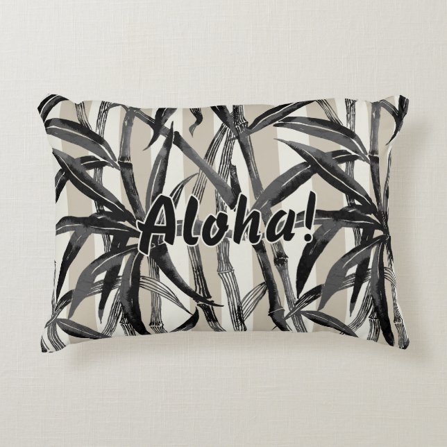 Bamboo Jungle Hawaiian Stripe - Black and Taupe Decorative Cushion (Front)